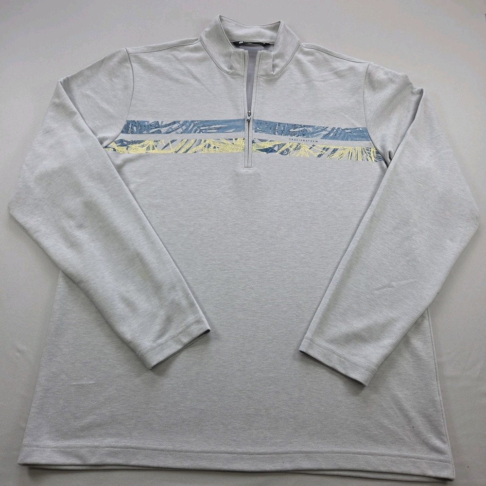 Travis Mathew Quarter Zip Mens L Gray Golf Pullover Floral Performance